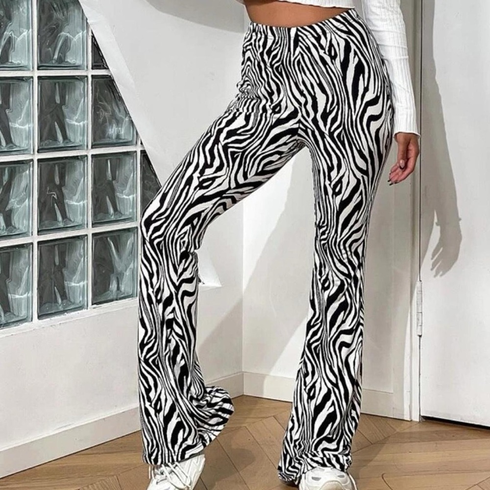 Zebra Print Flared Pants